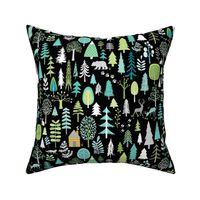 Cabin in the Woods (black) Trees Woodland Forest, LARGE scale