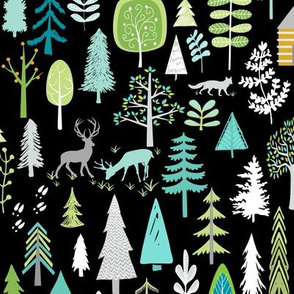 Cabin in the Woods (black) Trees Woodland Forest, LARGE scale