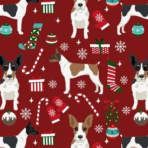 rat terrier christmas fabric - dog fabric, dog holiday fabric, dog christmas - burgundy