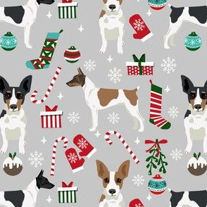 rat terrier christmas fabric - dog fabric, dog holiday fabric, dog christmas -grey