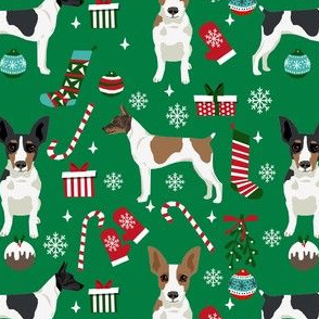 rat terrier christmas fabric - dog fabric, dog holiday fabric, dog christmas - green