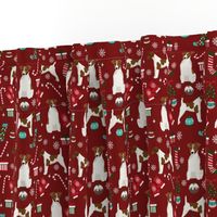 smooth fox terrier christmas fabric - dog holiday fabric, xmas fabric - burgundy