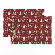 smooth fox terrier christmas fabric - dog holiday fabric, xmas fabric - burgundy