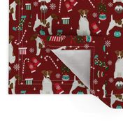 smooth fox terrier christmas fabric - dog holiday fabric, xmas fabric - burgundy