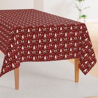 smooth fox terrier christmas fabric - dog holiday fabric, xmas fabric - burgundy