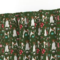 smooth fox terrier christmas fabric - dog holiday fabric, xmas fabric - dark green