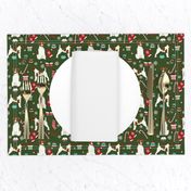 smooth fox terrier christmas fabric - dog holiday fabric, xmas fabric - dark green