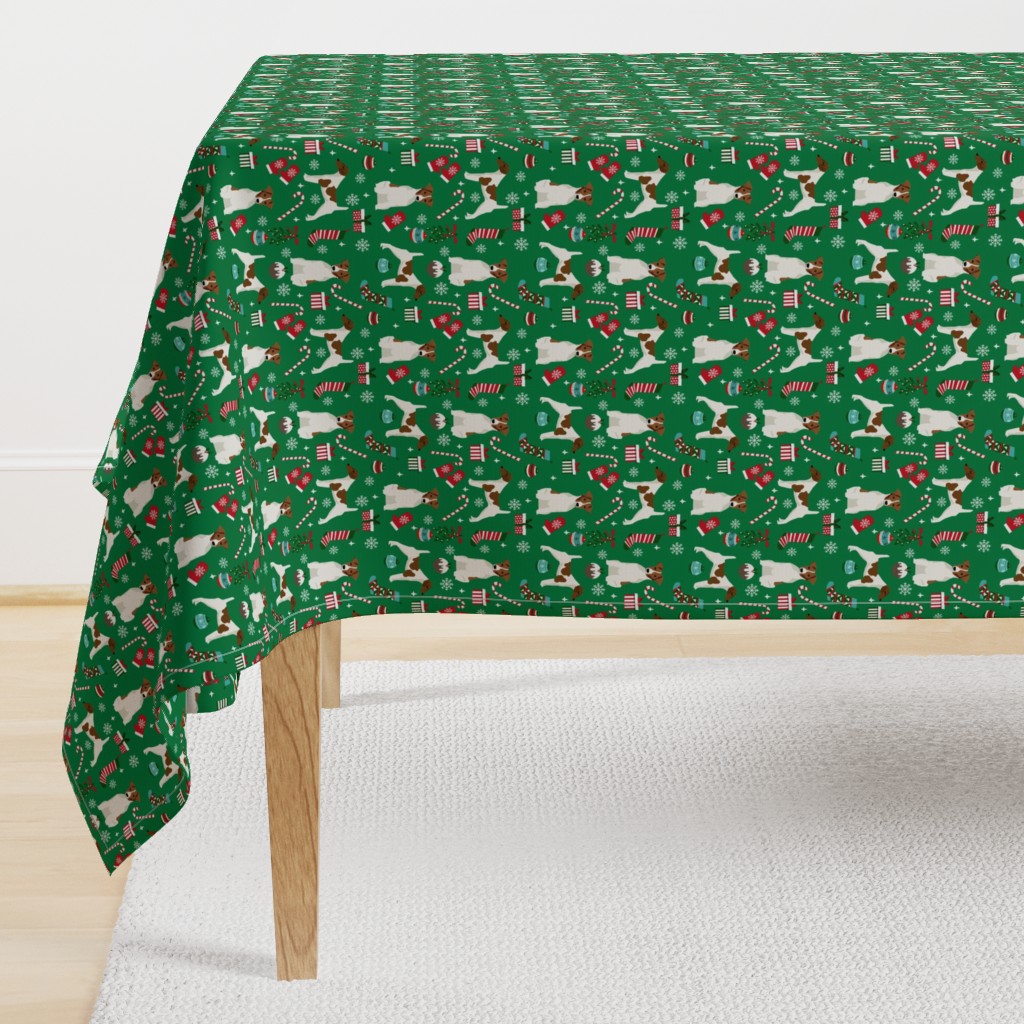 smooth fox terrier christmas fabric - dog holiday fabric, xmas fabric - green