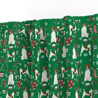 smooth fox terrier christmas fabric - dog holiday fabric, xmas fabric - green