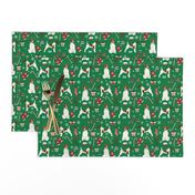 smooth fox terrier christmas fabric - dog holiday fabric, xmas fabric - green