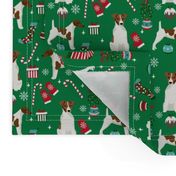 smooth fox terrier christmas fabric - dog holiday fabric, xmas fabric - green