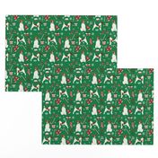 smooth fox terrier christmas fabric - dog holiday fabric, xmas fabric - green