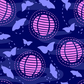 Moths and Lanterns Pink Navy