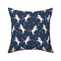 Unicorn love rainbow dreams girls fantasy horse in pastel navy blue pink