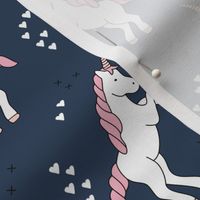 Unicorn love rainbow dreams girls fantasy horse in pastel navy blue pink