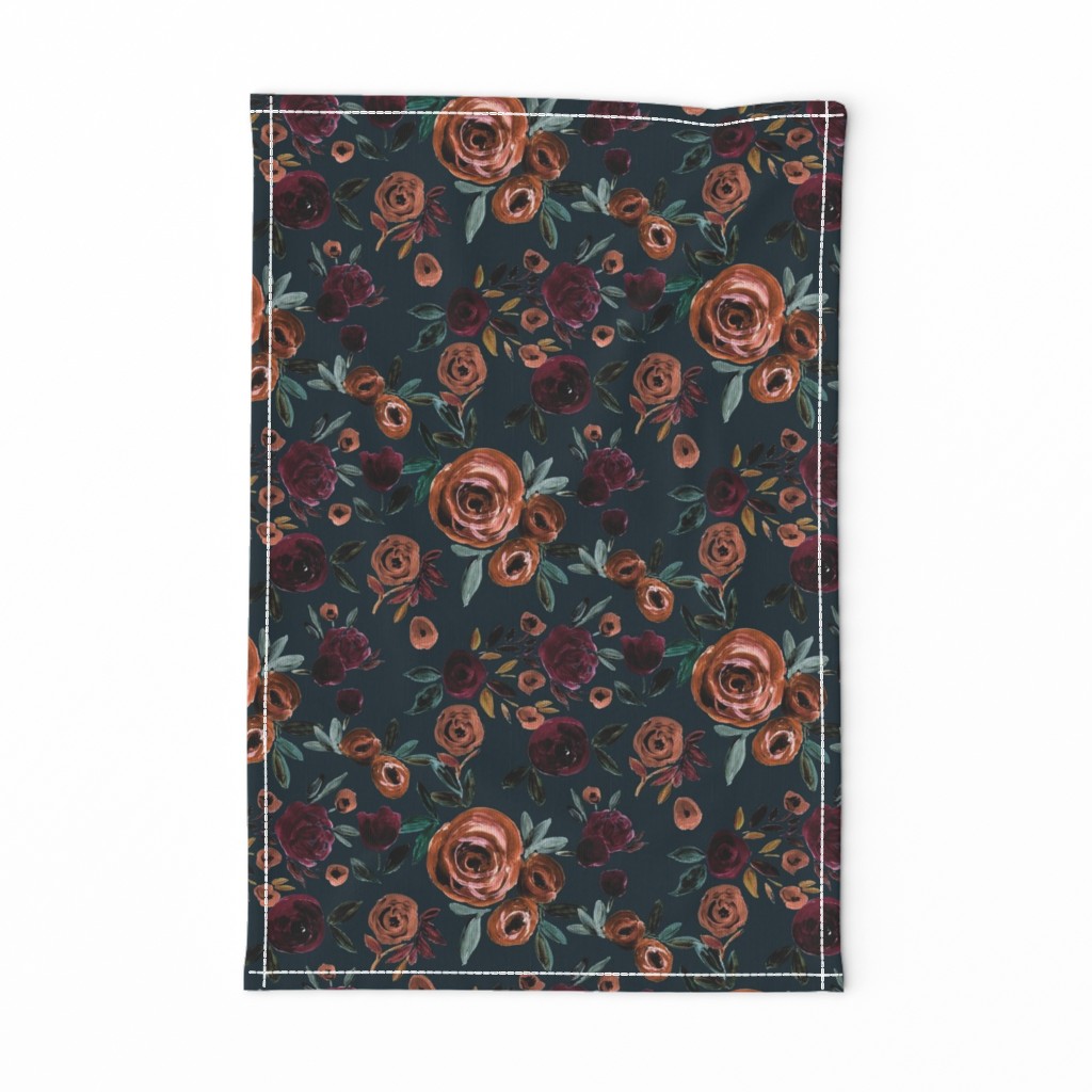 Autumn Rose - plum on teal