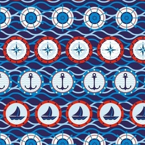 Seamless pattern of holiday nautical symbols and waves