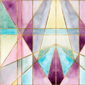 Art Deco Triangle Colour Block - Purple Pink, Aqua, Gold
