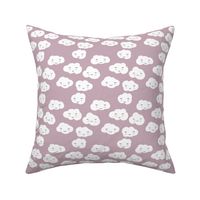 Sweet puffy clouds kawaii sky smiling sleepy cloud in fall lilac mauve white SMALL