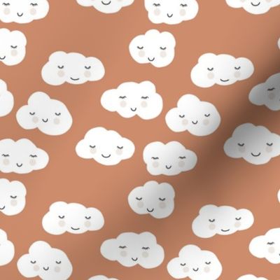 Sweet puffy clouds kawaii sky smiling sleepy cloud in fall brown white SMALL