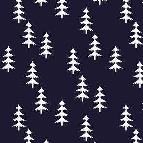 Trees (midnight navy) Woodland Forest Fabric