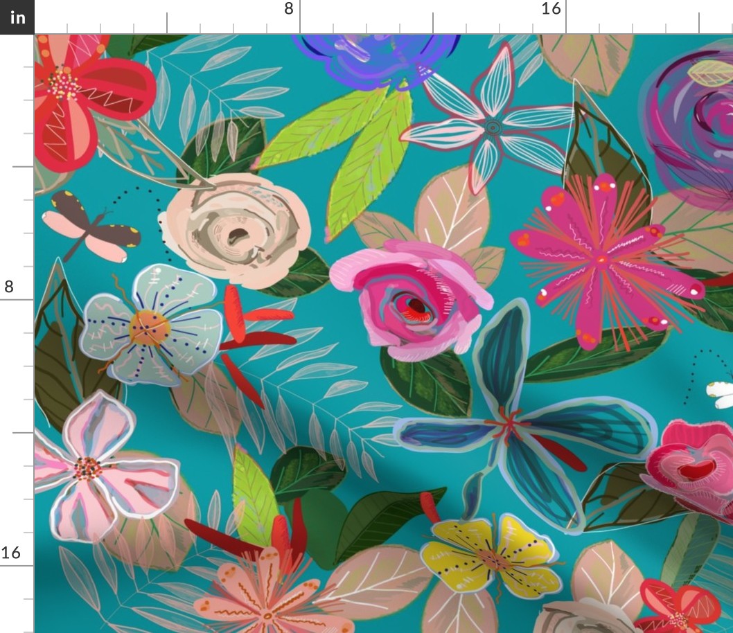 Vivid Colorful Botanical Flowers Pattern