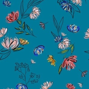 Hand-Drawn Spring Floral-Teal