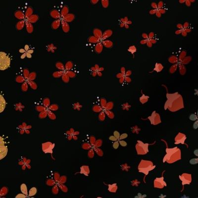 Minute Details spring time plum flowers ditsy floral pattern black background