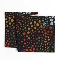 Minute Details spring time plum flowers ditsy floral pattern black background