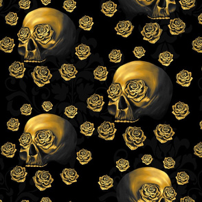 Gold skulls damask large