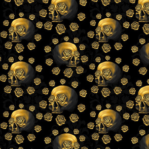 Gold skulls damask small