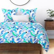 Coastal Deco Geo Rainbows - Blue and Green