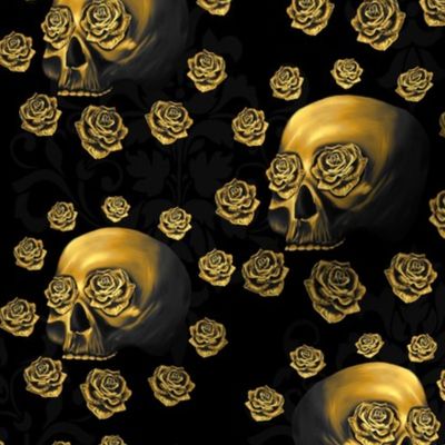 Gold skulls damask very small