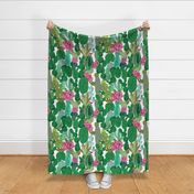 Cactus and succulent tropical flowers pattern