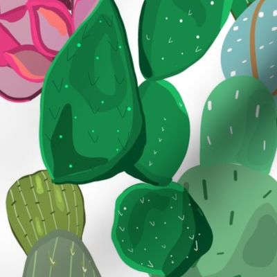 Cactus and succulent tropical flowers pattern