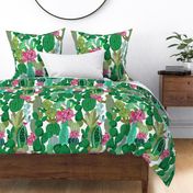 Cactus and succulent tropical flowers pattern