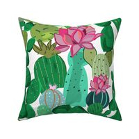 Cactus and succulent tropical flowers pattern