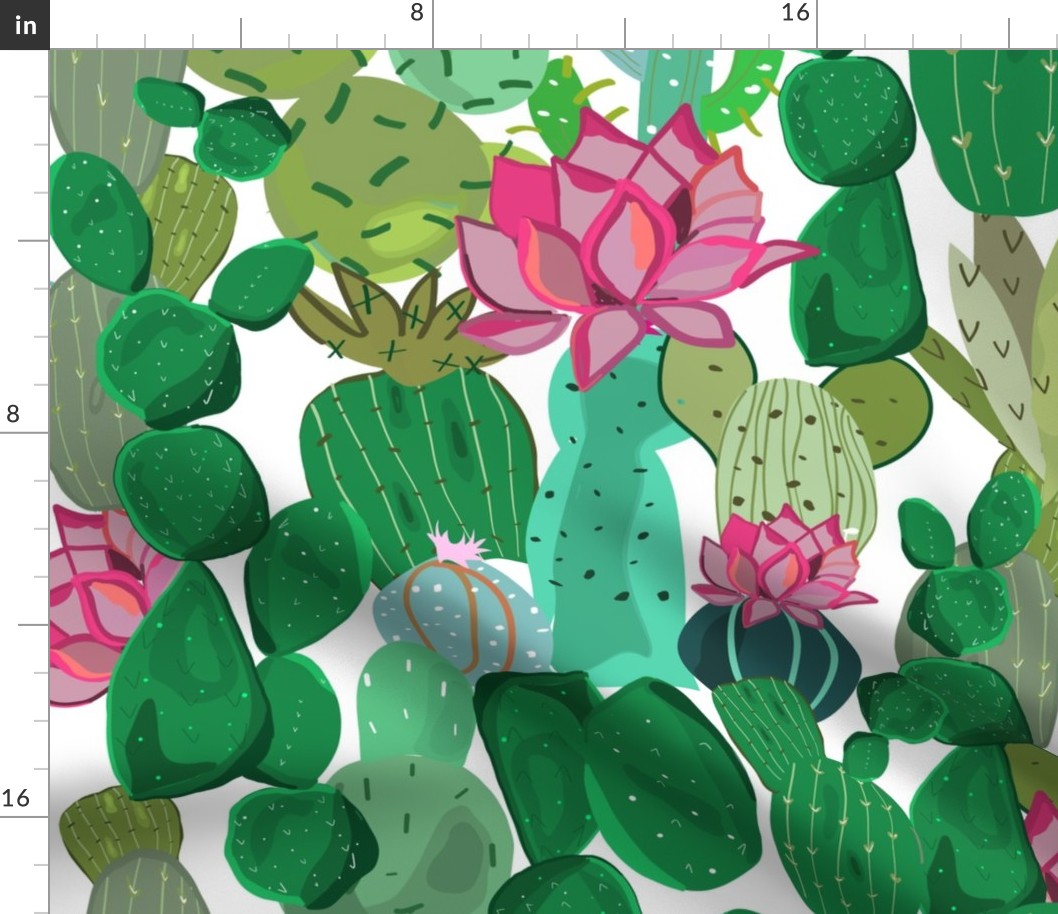 Cactus and succulent tropical flowers pattern