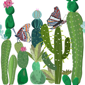 Cactus, Succulents and Butterflies Tropical Pattern