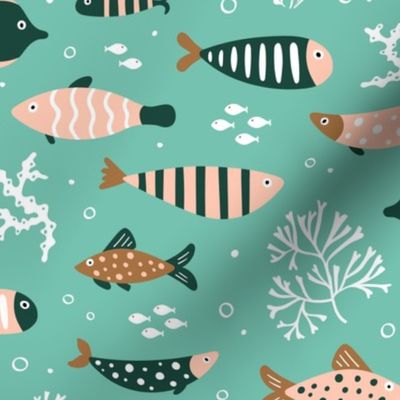 Patterned Fish on Green