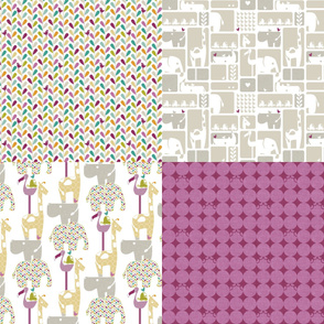 Animal Impressions Collection - 4 FQ in 1 Yard (Bird Vine, Animal Silhouette Quilt, Animal Tower, and Elephant Tracks)