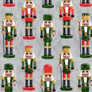 Nutcrackers - green and red on grey - Christmas fabric - Soldier nutcrackers- LAD19