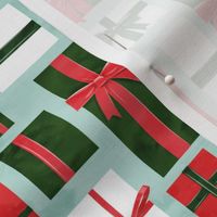 gifts - presents in red and green on aqua - LAD19