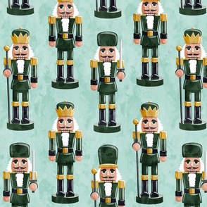 Nutcrackers - green on mint - Christmas fabric - Soldier nutcrackers- LAD19