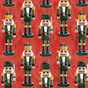 Nutcrackers - green on red - Christmas fabric - Soldier nutcrackers- LAD19