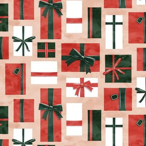gifts - presents in red and green on blush - LAD19