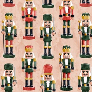 Nutcrackers - red and green on blush - Christmas fabric - Soldier nutcrackers- LAD19