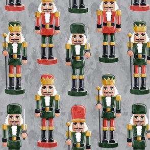 Nutcrackers - red and green on grey - Christmas fabric - Soldier nutcrackers- LAD19