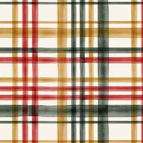 Christmas Plaid - Green, red, gold on cream - LAD19