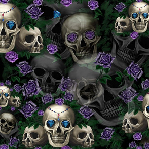 Skull and purple roses large